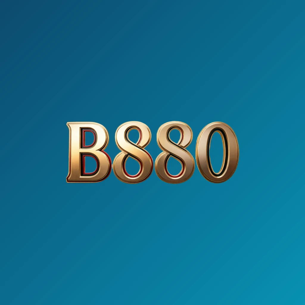 Luxury casino logo for B880 featuring rich gold gradient text with red and black accents, elegant lighting effects, designed in a horizontal rectangular wordmark style on a transparent background